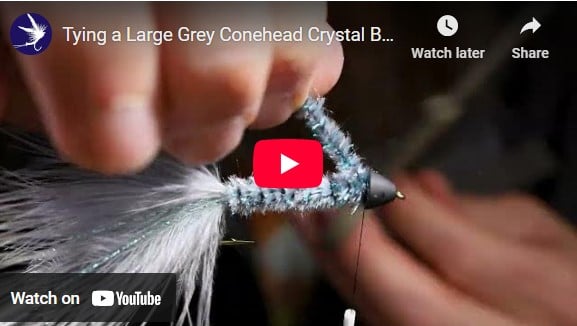 Tying a Large Grey Conehead Crystal Bugger Fishing Fly